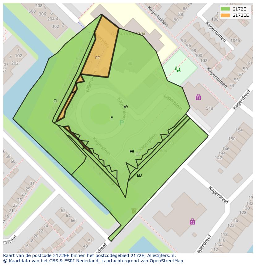 Afbeelding van het postcodegebied 2172 EE op de kaart.
