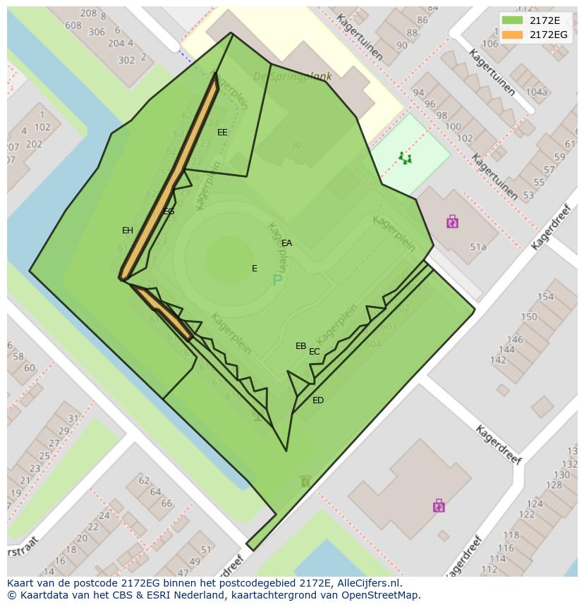 Afbeelding van het postcodegebied 2172 EG op de kaart.
