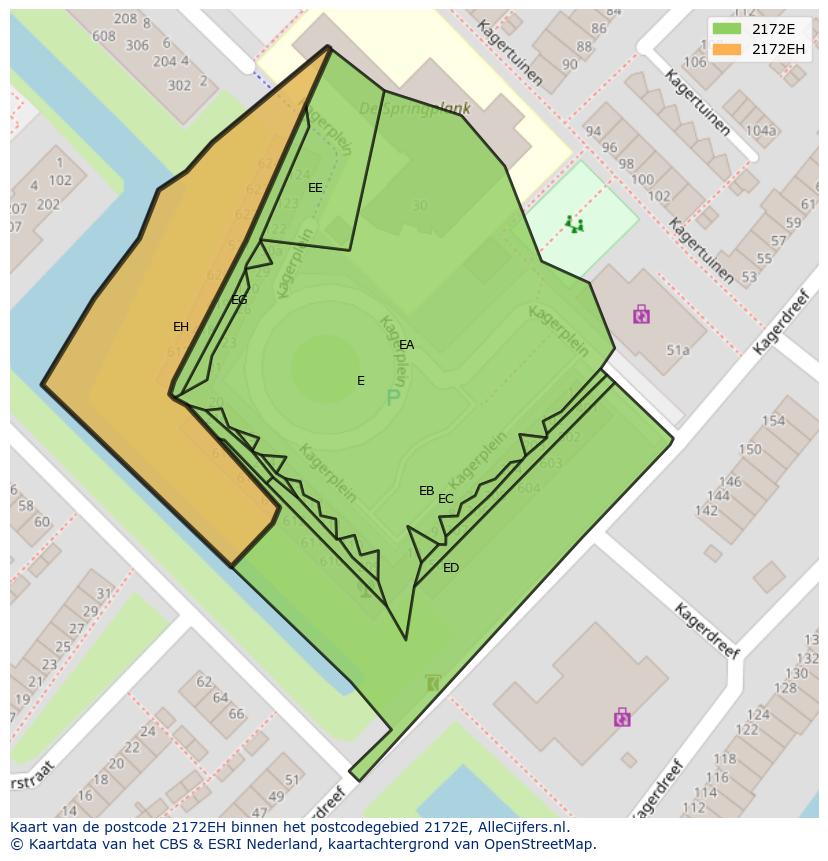 Afbeelding van het postcodegebied 2172 EH op de kaart.