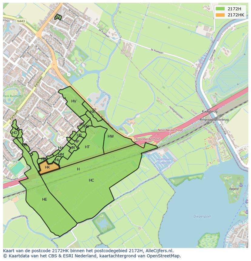 Afbeelding van het postcodegebied 2172 HK op de kaart.