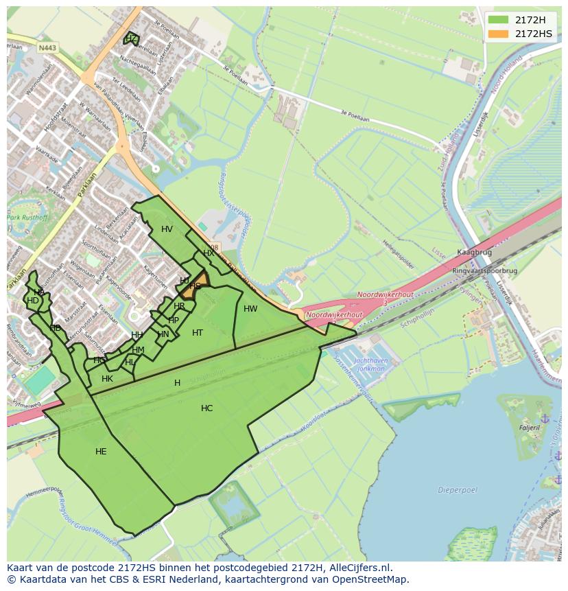 Afbeelding van het postcodegebied 2172 HS op de kaart.
