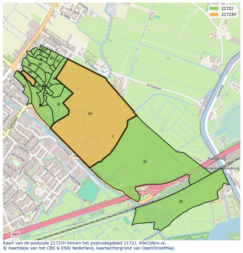 Afbeelding van het postcodegebied 2172 JH op de kaart.