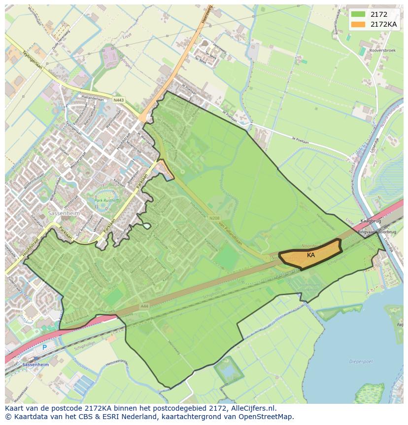 Afbeelding van het postcodegebied 2172 KA op de kaart.