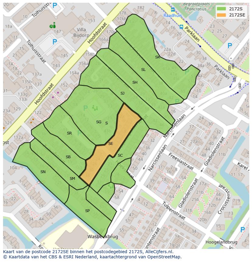 Afbeelding van het postcodegebied 2172 SE op de kaart.