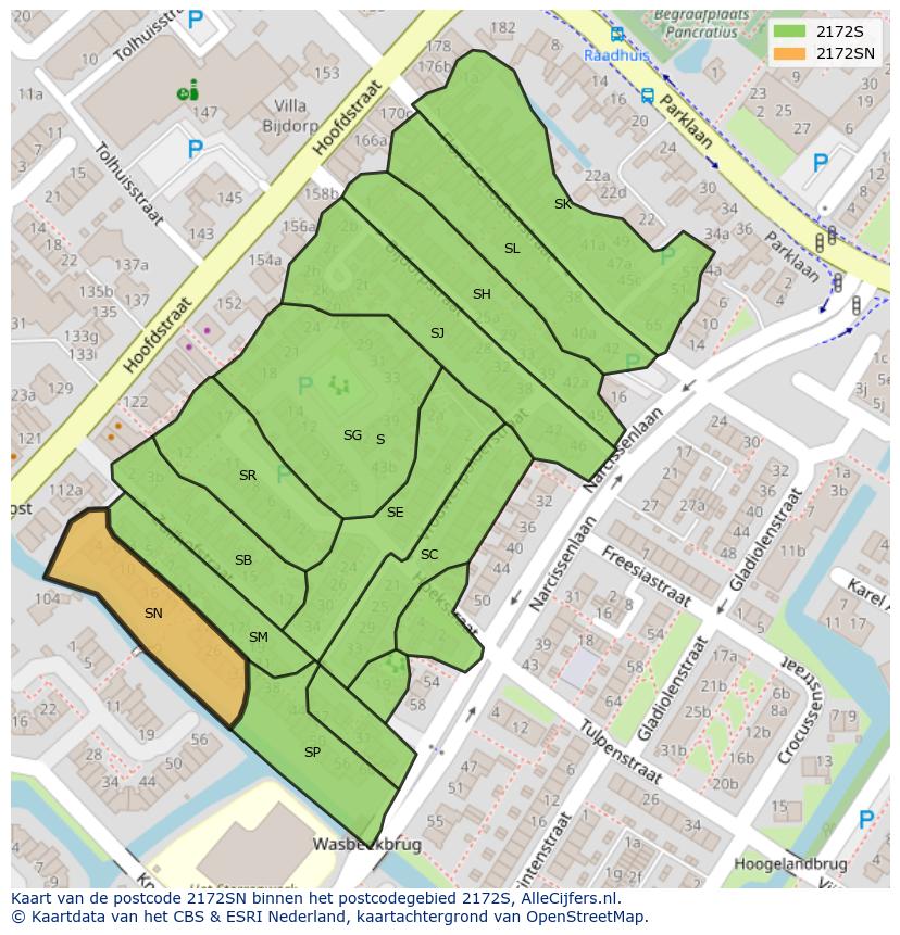 Afbeelding van het postcodegebied 2172 SN op de kaart.