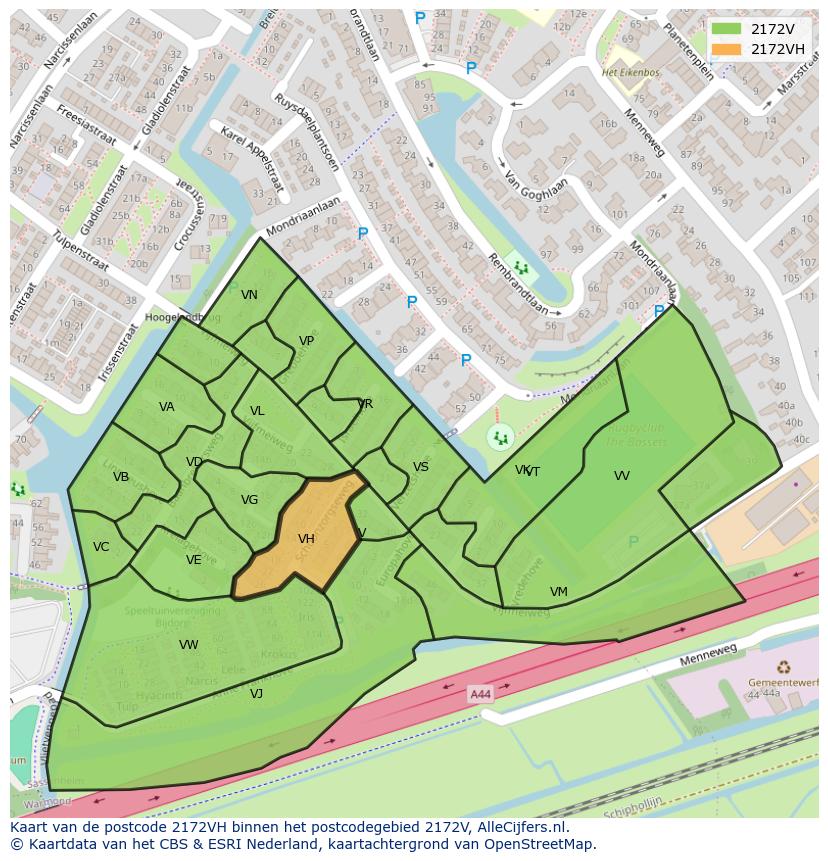 Afbeelding van het postcodegebied 2172 VH op de kaart.