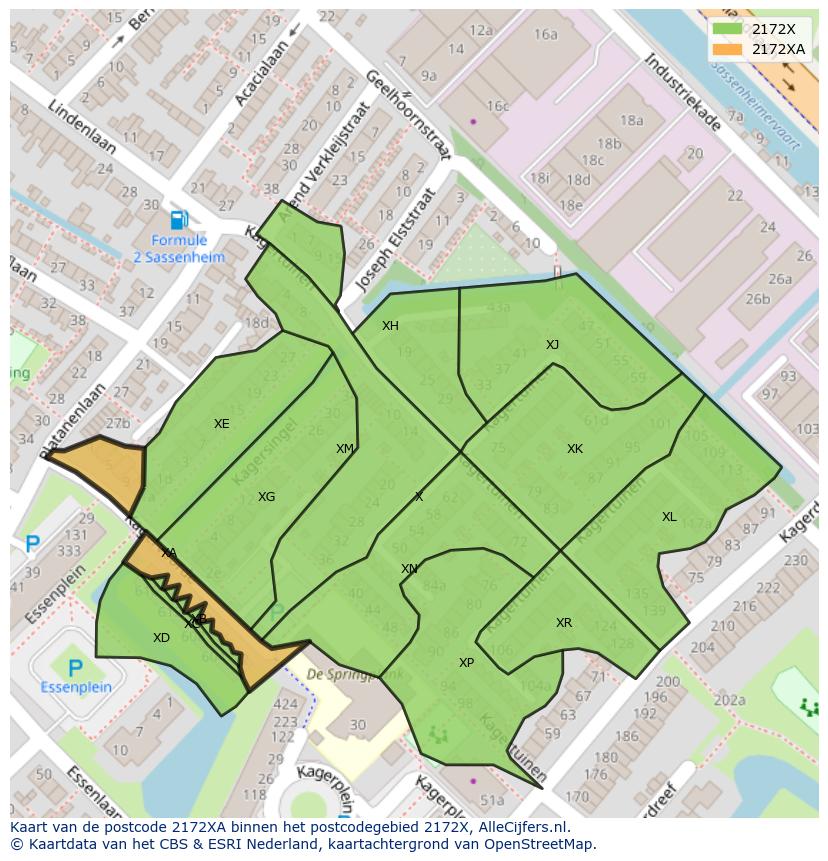 Afbeelding van het postcodegebied 2172 XA op de kaart.