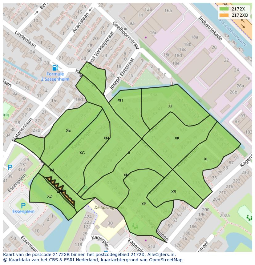 Afbeelding van het postcodegebied 2172 XB op de kaart.