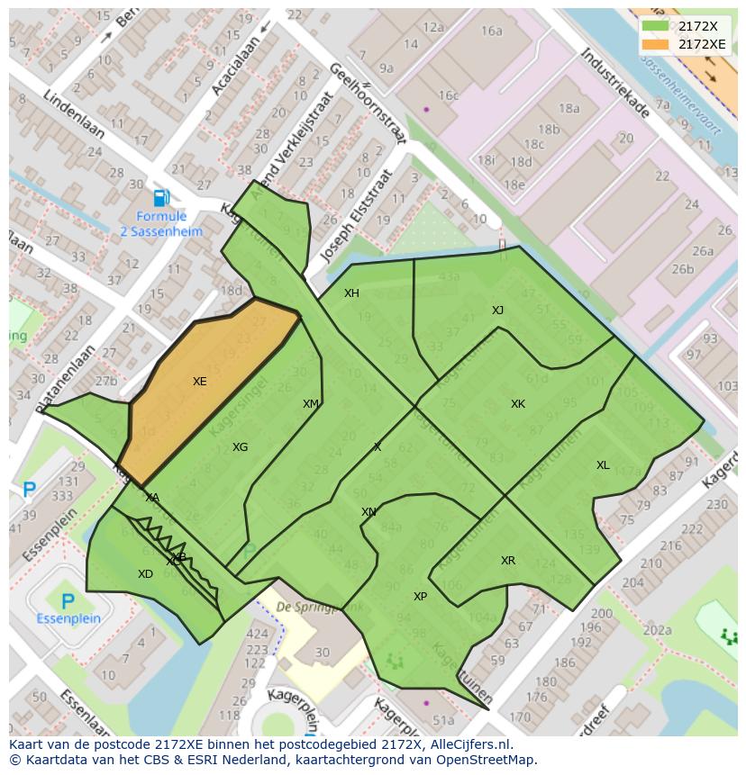 Afbeelding van het postcodegebied 2172 XE op de kaart.