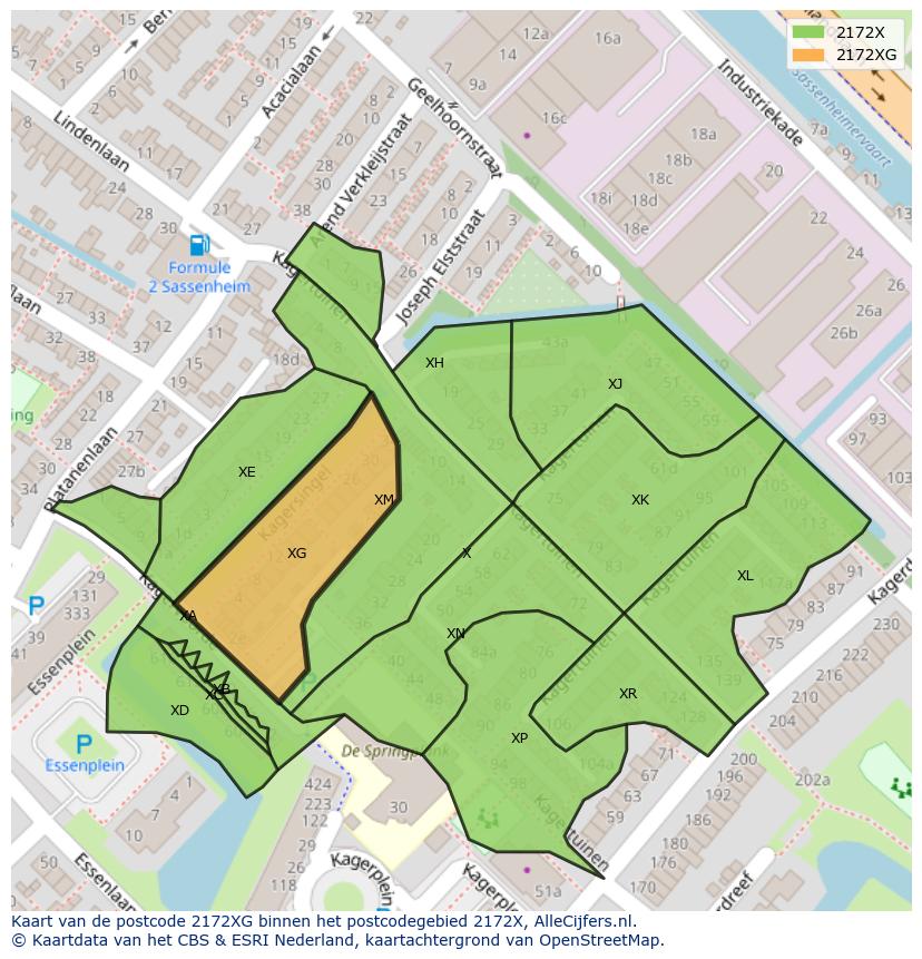 Afbeelding van het postcodegebied 2172 XG op de kaart.