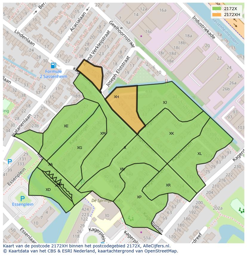 Afbeelding van het postcodegebied 2172 XH op de kaart.