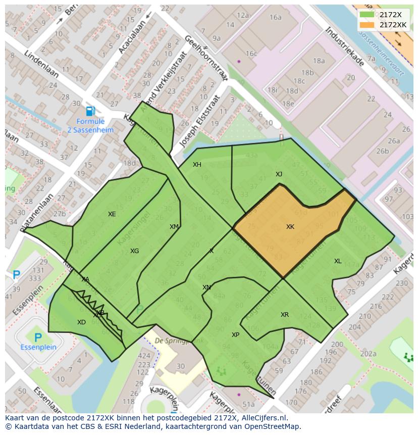 Afbeelding van het postcodegebied 2172 XK op de kaart.