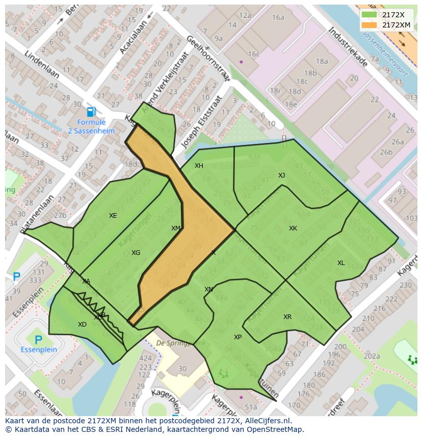 Afbeelding van het postcodegebied 2172 XM op de kaart.