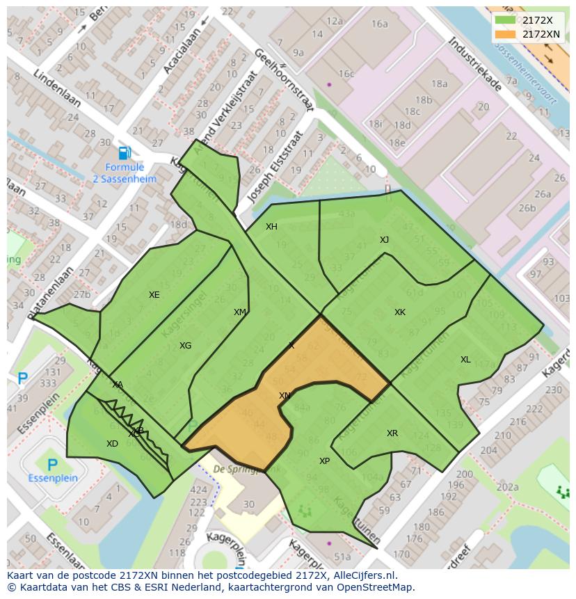 Afbeelding van het postcodegebied 2172 XN op de kaart.