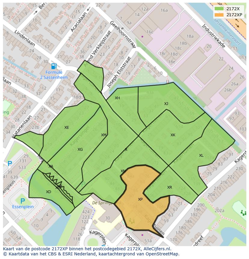 Afbeelding van het postcodegebied 2172 XP op de kaart.