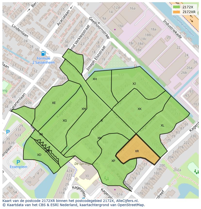 Afbeelding van het postcodegebied 2172 XR op de kaart.
