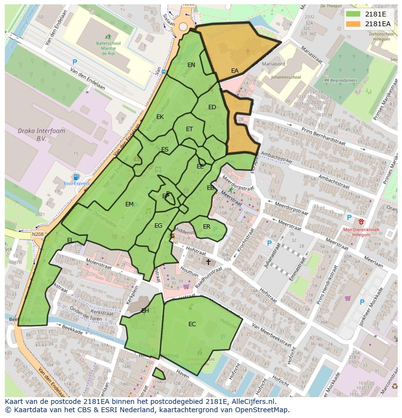 Afbeelding van het postcodegebied 2181 EA op de kaart.