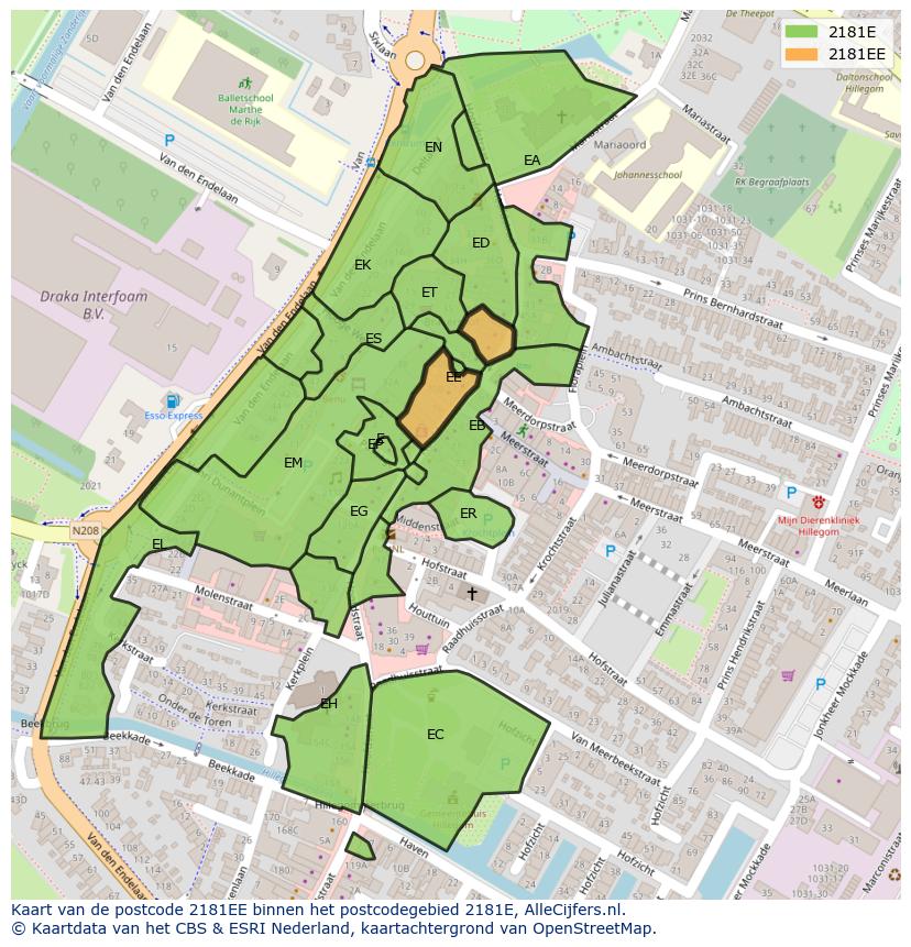 Afbeelding van het postcodegebied 2181 EE op de kaart.