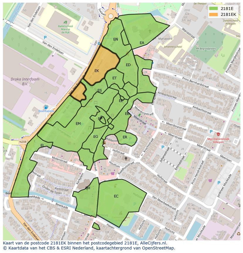 Afbeelding van het postcodegebied 2181 EK op de kaart.
