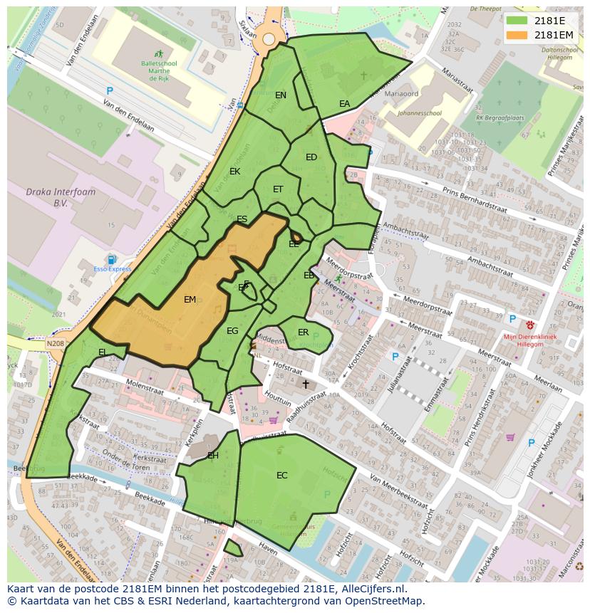 Afbeelding van het postcodegebied 2181 EM op de kaart.
