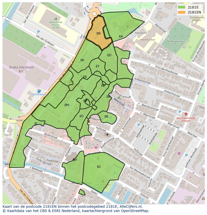Afbeelding van het postcodegebied 2181 EN op de kaart.