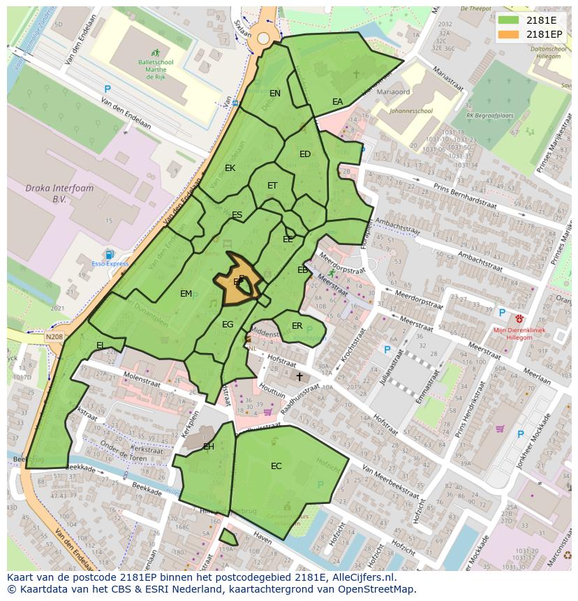 Afbeelding van het postcodegebied 2181 EP op de kaart.