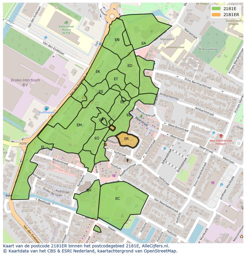 Afbeelding van het postcodegebied 2181 ER op de kaart.