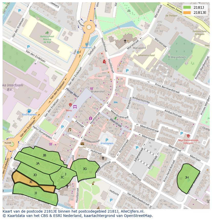Afbeelding van het postcodegebied 2181 JE op de kaart.