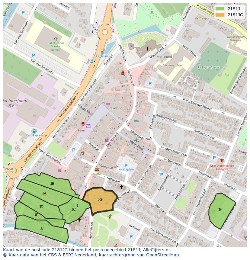Afbeelding van het postcodegebied 2181 JG op de kaart.