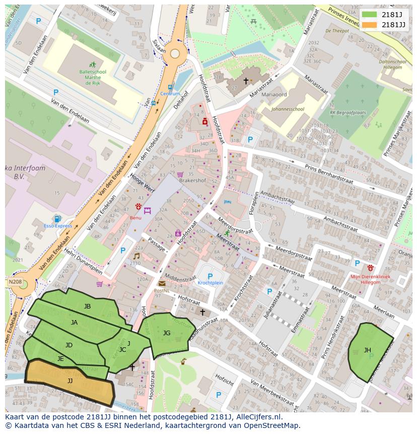 Afbeelding van het postcodegebied 2181 JJ op de kaart.