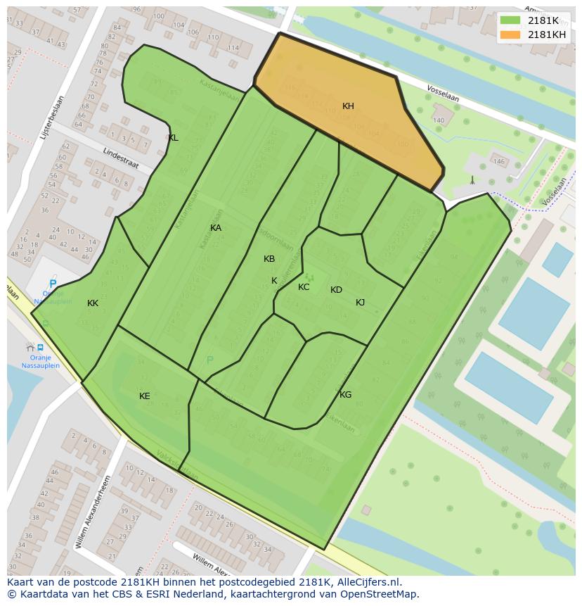 Afbeelding van het postcodegebied 2181 KH op de kaart.