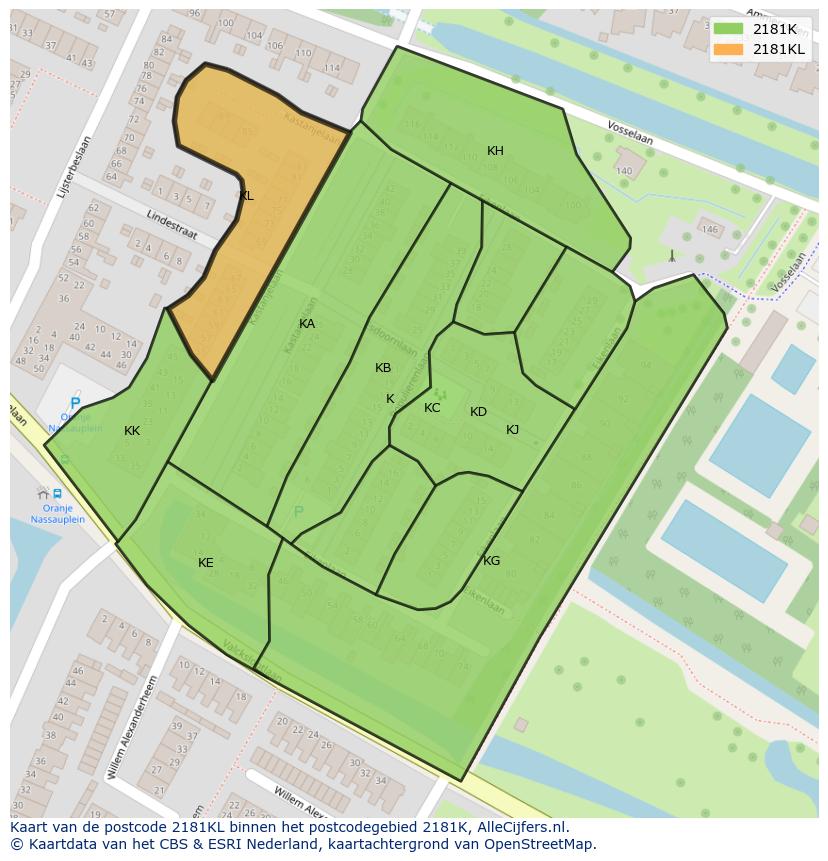 Afbeelding van het postcodegebied 2181 KL op de kaart.