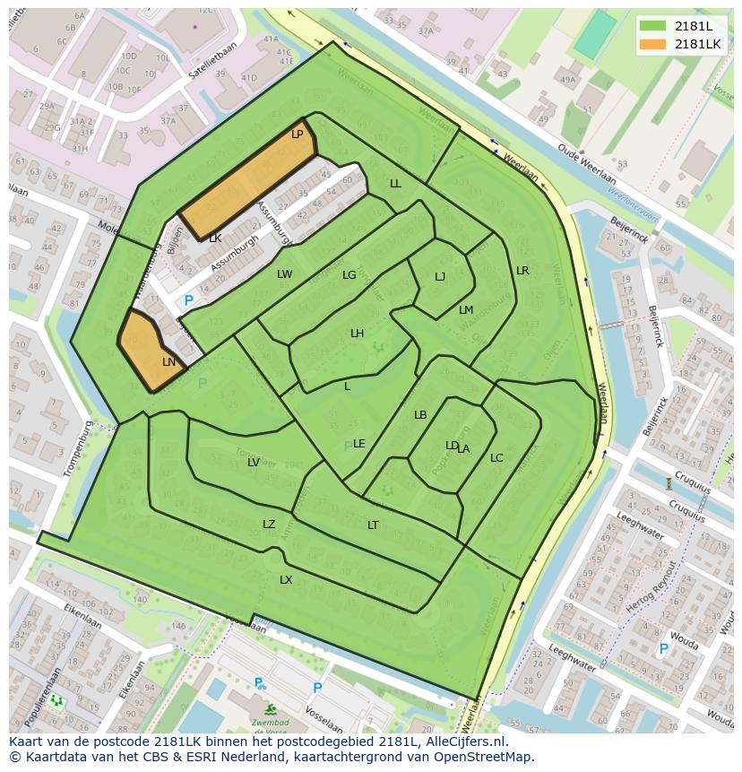 Afbeelding van het postcodegebied 2181 LK op de kaart.