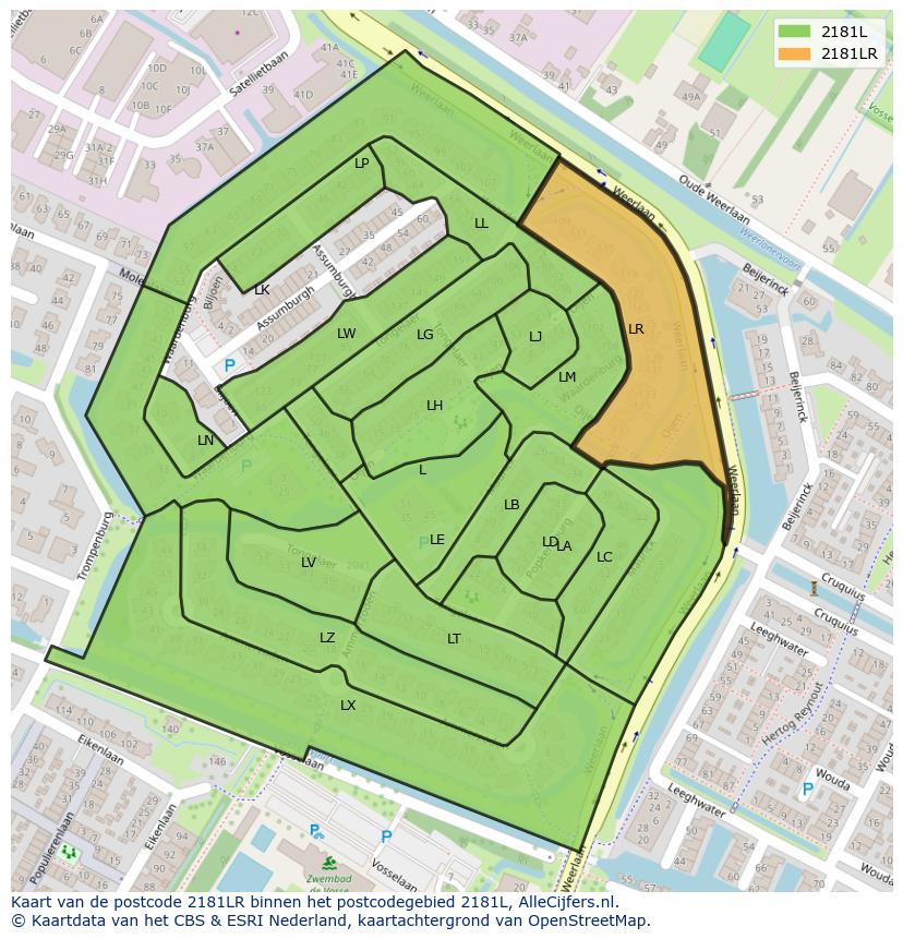 Afbeelding van het postcodegebied 2181 LR op de kaart.