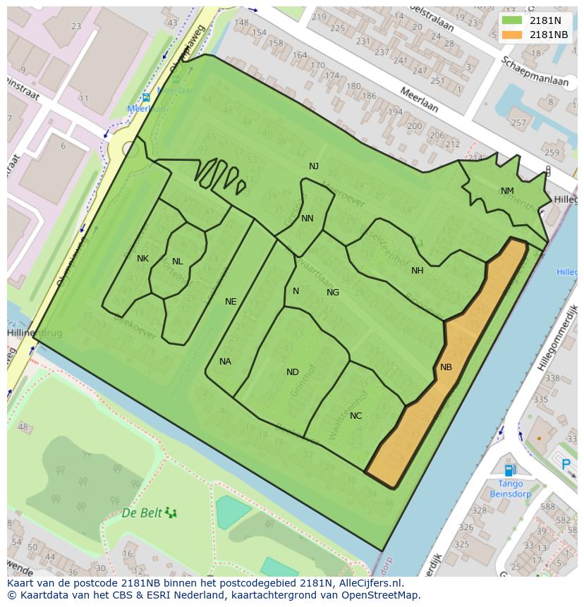 Afbeelding van het postcodegebied 2181 NB op de kaart.