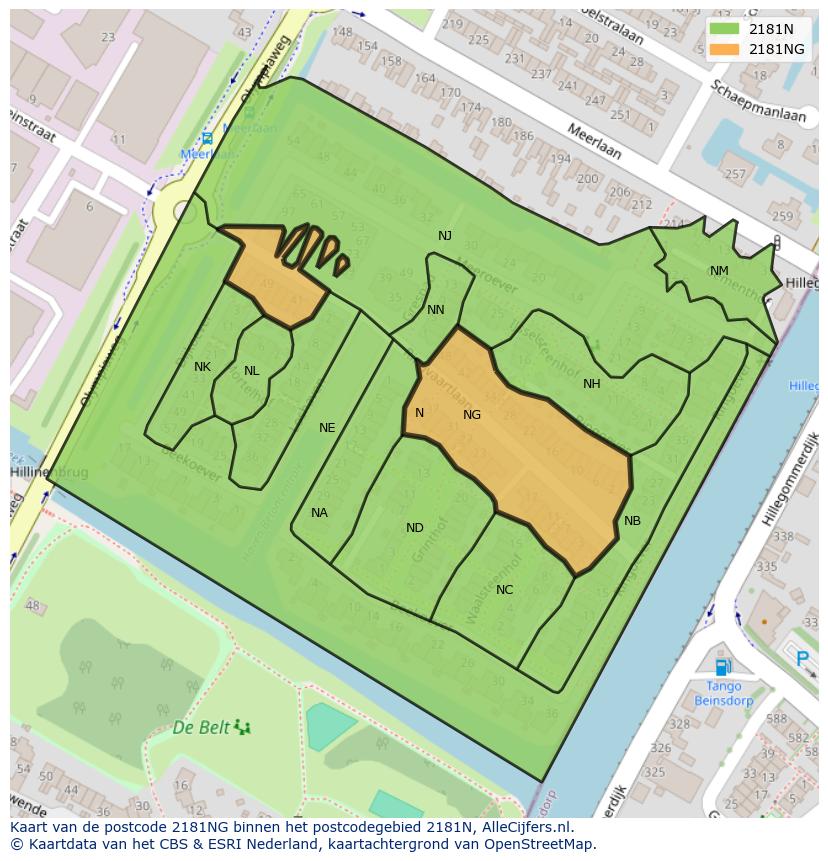 Afbeelding van het postcodegebied 2181 NG op de kaart.