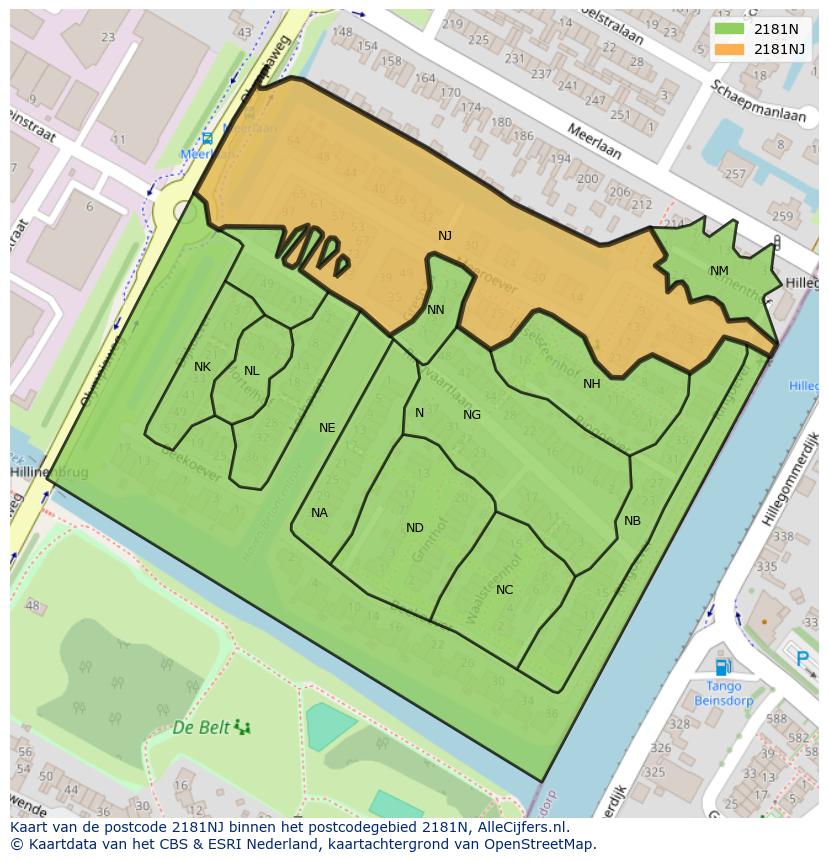 Afbeelding van het postcodegebied 2181 NJ op de kaart.