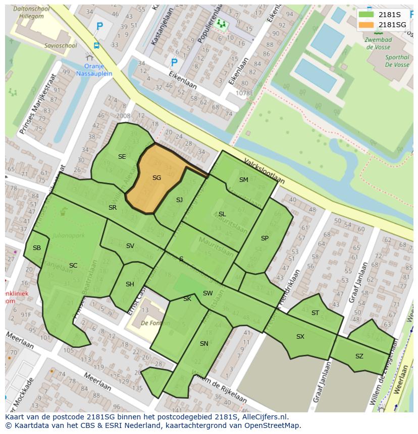 Afbeelding van het postcodegebied 2181 SG op de kaart.