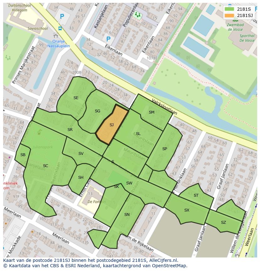 Afbeelding van het postcodegebied 2181 SJ op de kaart.