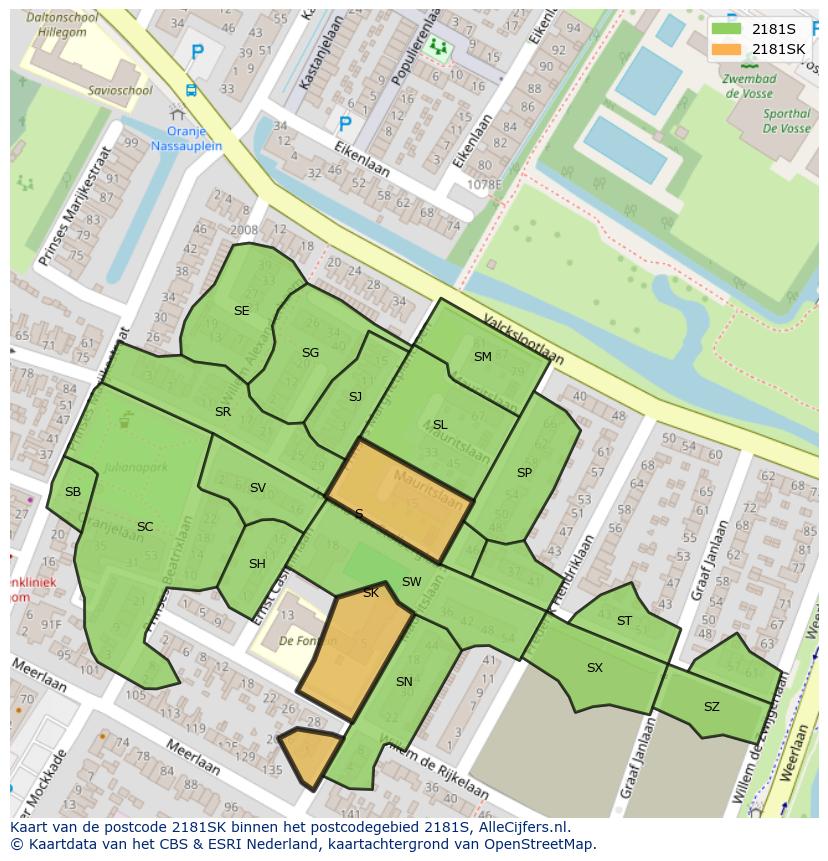 Afbeelding van het postcodegebied 2181 SK op de kaart.