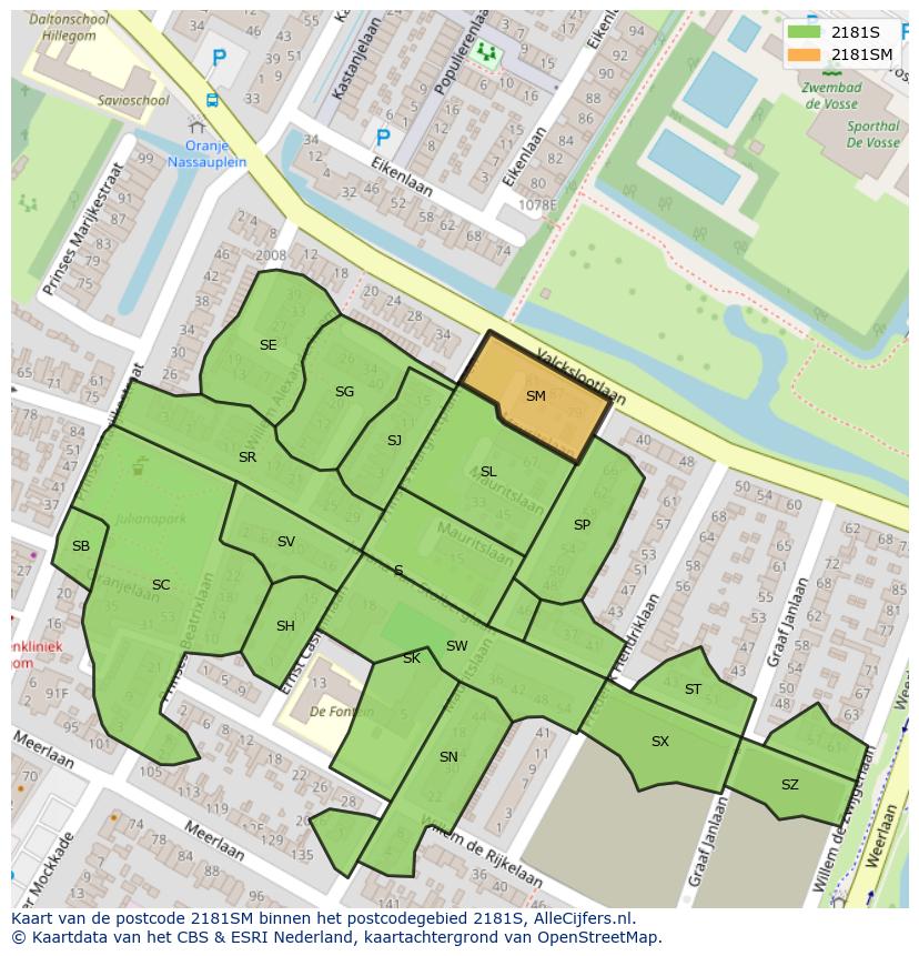 Afbeelding van het postcodegebied 2181 SM op de kaart.
