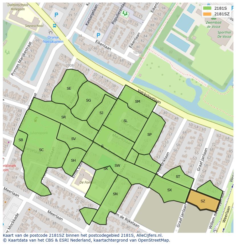 Afbeelding van het postcodegebied 2181 SZ op de kaart.