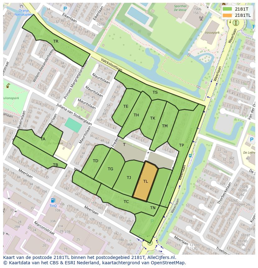 Afbeelding van het postcodegebied 2181 TL op de kaart.
