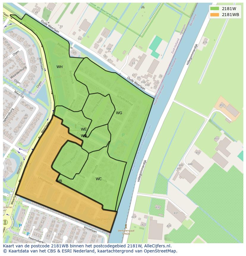 Afbeelding van het postcodegebied 2181 WB op de kaart.