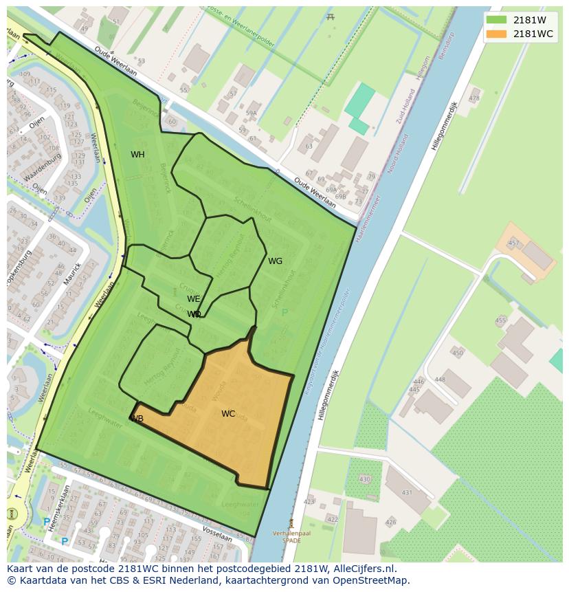 Afbeelding van het postcodegebied 2181 WC op de kaart.