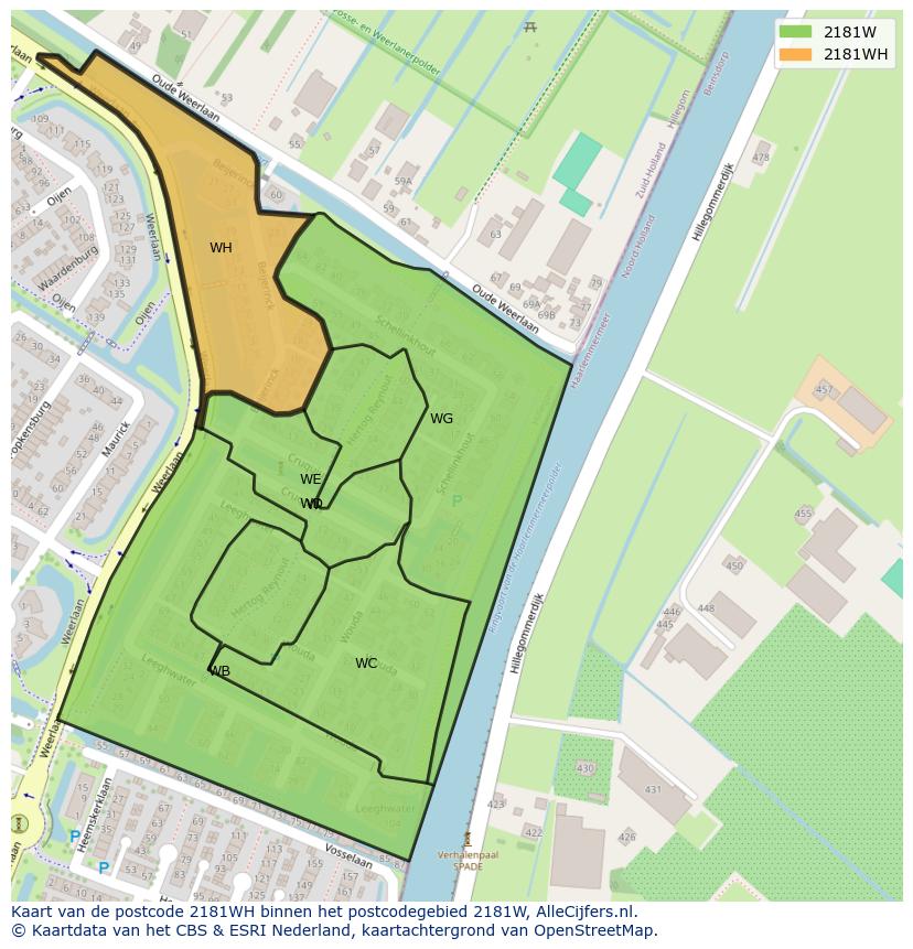 Afbeelding van het postcodegebied 2181 WH op de kaart.