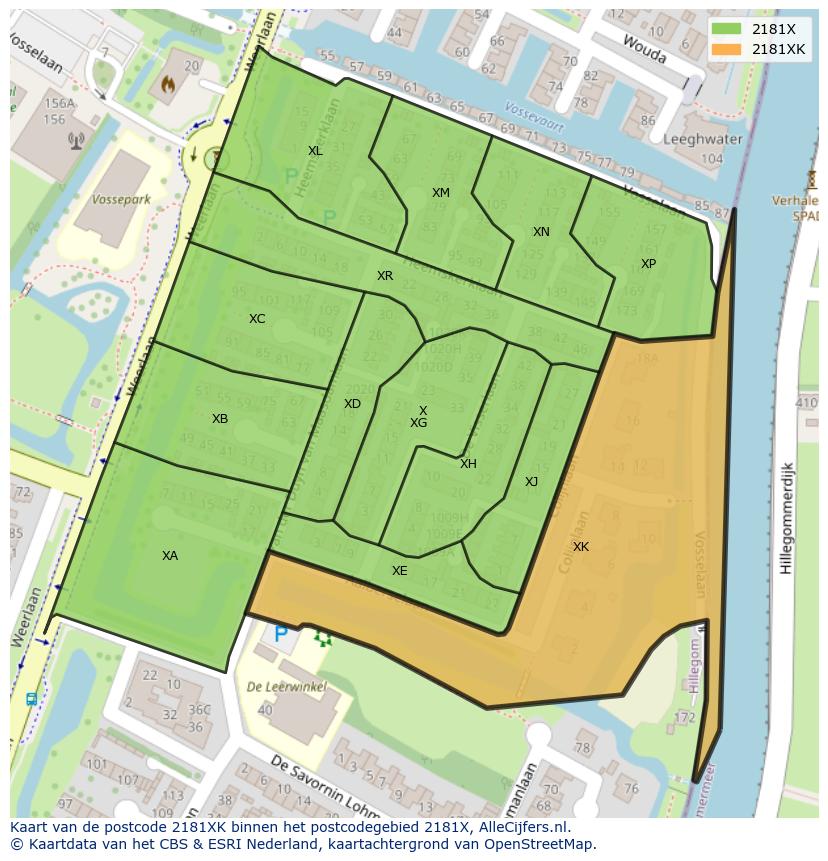Afbeelding van het postcodegebied 2181 XK op de kaart.