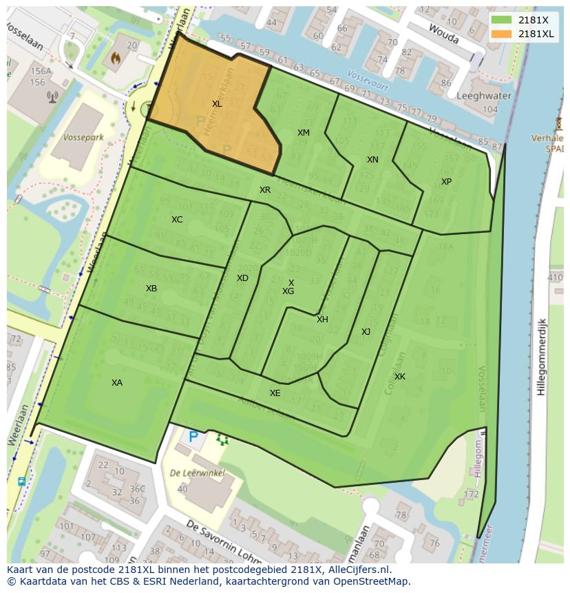 Afbeelding van het postcodegebied 2181 XL op de kaart.