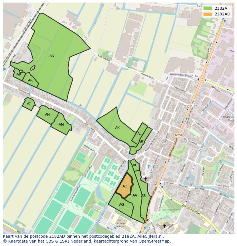 Afbeelding van het postcodegebied 2182 AD op de kaart.