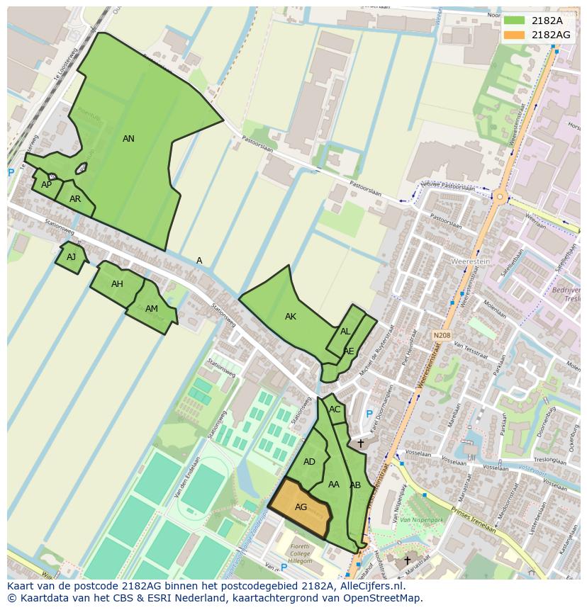Afbeelding van het postcodegebied 2182 AG op de kaart.